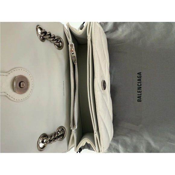 Authentic Balenciaga Logo Crush Chain Bag S Quilted Crushed Calf Optic White WT - Picture 11 of 12